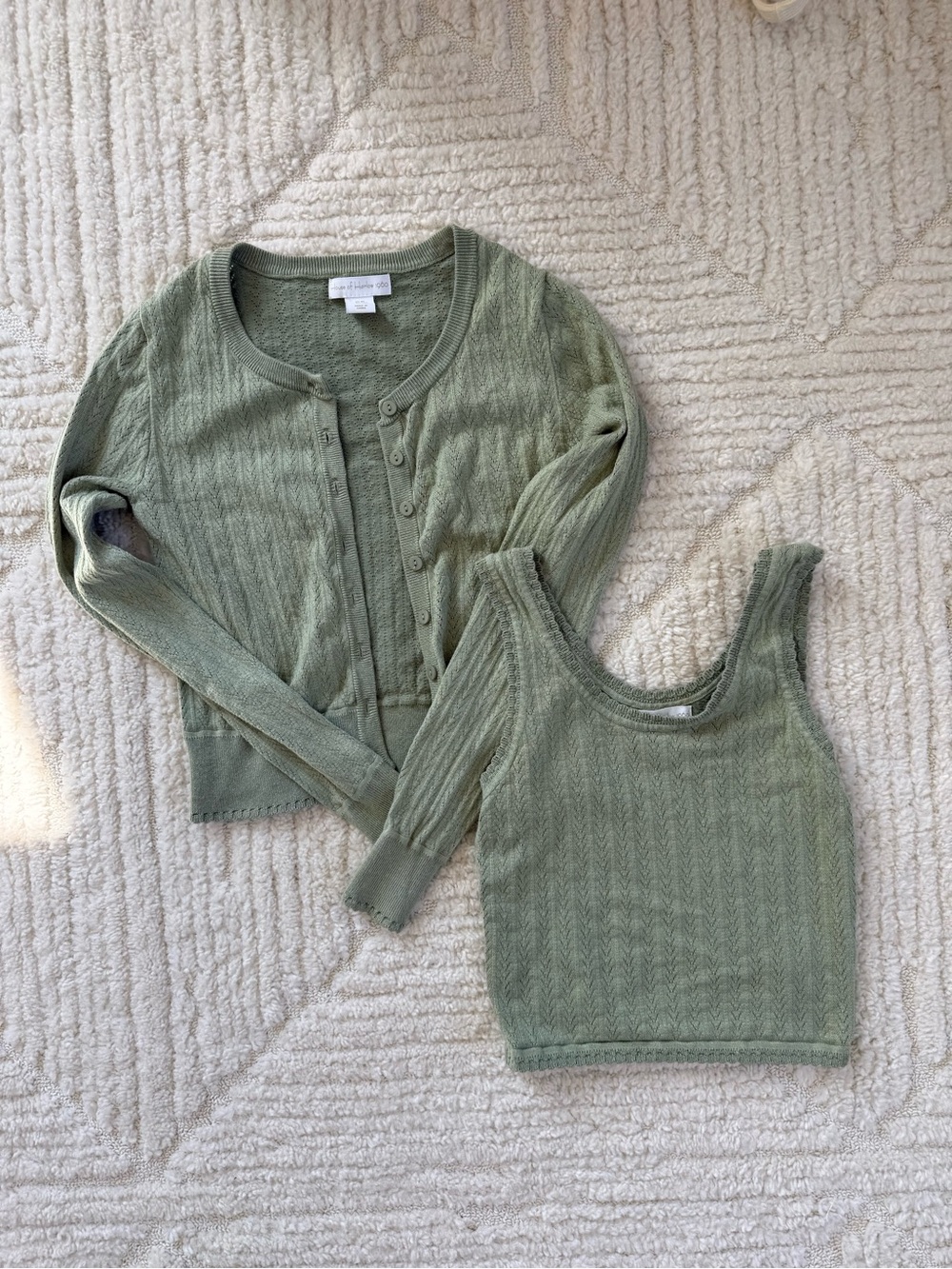 House of Harlow Sage Green Knit Tank & Cardigan Set